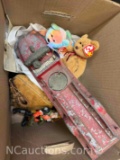 Vintage Toys Hubley Fire Truck, Small Soldier Action Figure, Beanie babys baseball glove