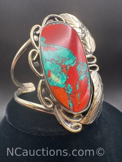 Navajo Red And Blue Turquoise Cuff Bracelet 45 Grams
