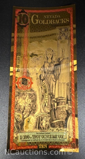 2024 Nevada Goldbacks 1/100th Troy Oz 24k Gold