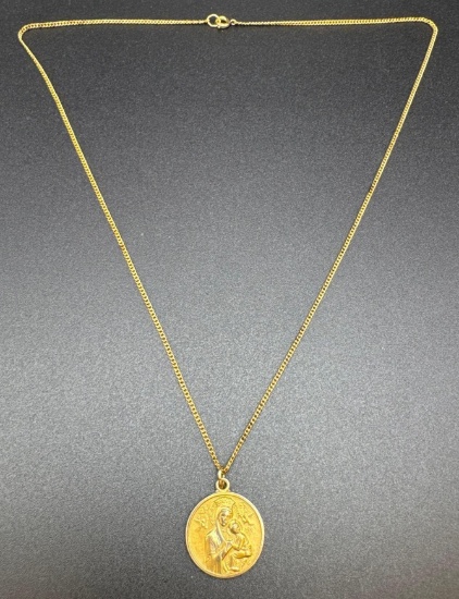 12k1-20th Gold Filled Our Lady of Perpetual Help Necklace 5.2 Grams
