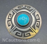 Navajo Sterling Silver Blue Turquoise Brooch Pin Pendant 13 Grams