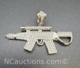 Sterling Silver Iced Out Assault Rifle Pendant 8 Grams