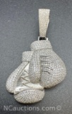Sterling Silver Iced Out Boxing Gloves Pendant 16 Grams