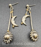Sterling Silver Sun And Moon Dangle Earrings 6 Grams