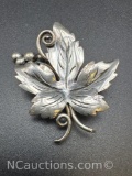 Vintage Taxco Sterling Silver Grape Leaf Brooch Pin 9 Grams