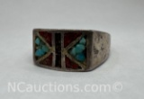 Navajo Sterling Silver Turquoise Ring 10 Grams Size 10
