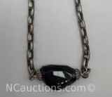 Sterling Silver Black Onyx PaperClip Necklace 29 Grams