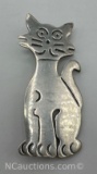 Mexico Sterling Silver Cat Pin Brooch 15 Grams TR-80