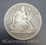 1877-S Seated Liberty 90% Silver Half Dollar Coin 12 Grams
