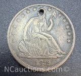 1872- CC Seated Liberty 90% Silver Half Dollar Coin 12 Grams