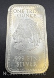 1 Troy Oz .999 Fine Silver Aztec Calendar Bullion Bar