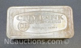 City Bank Of Honolulu 2 Troy Oz Sterling Silver Bullion Bar