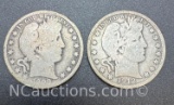 1909 and 1912 Barber 90% Silver Half Dollars 23 Grams