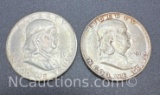 2 1951-D Benjamin Franklin 90% Silver Half Dollars 25 Grams