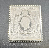 Sterling Silver Cevlon One Thousand Rupees Stamp 14 Grams