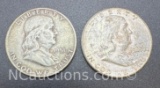 1951-D and 1949-S Benjamin Franklin 90% Silver Half Dollars 24 Grams