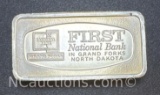 1st National Bank Grand Forks 66 Grams Sterling Silver Bullion Bar