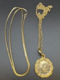 1974 Kennedy Half Pendant With Gold Tone Chain Necklaces