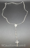 Sterling Silver Rosary Cross Necklace 11 Grams