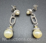 Sterling Silver Dangling Pearl Earrings 3 Grams