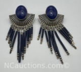 Vintage Sterling Silver Blue Lapis Lazuli Southwestern Earrings 14 Grams