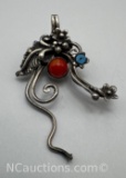 Sterling Silver Coral And Turquoise Pendant 3 Grams