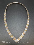 Vintage Italian Tricolor V-Shaped Sterling Silver Necklace 46 Grams