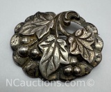 Sterling Silver Grape Leaves Brooch Pin 7 Grams