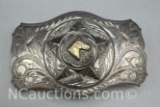 Keyston Bros Sterling Silver 1/10-14k Gold Belt Buckle 63 grams