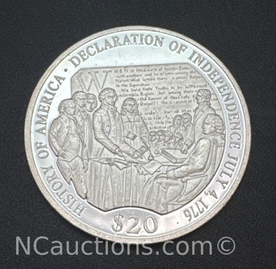 2000 Declaration Of Independence .999 Fine Silver $20 Coin