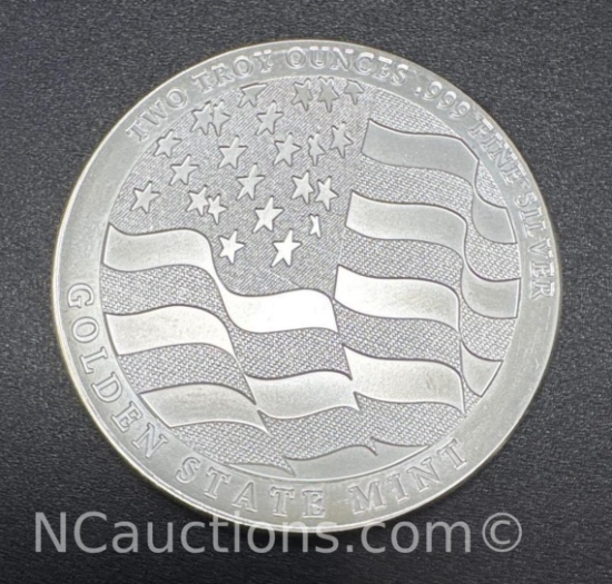 Golden State Mint 2 Troy Oz .999 Fine Silver American Flag Bullion Coin