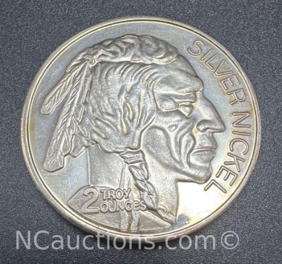 2 Troy Oz .999 Fine Silver Big Nickel Buffalo Bullion Coin