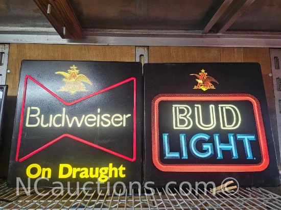 2 Units Bud Light Budweiser on Draught Neon Bar Signs Container