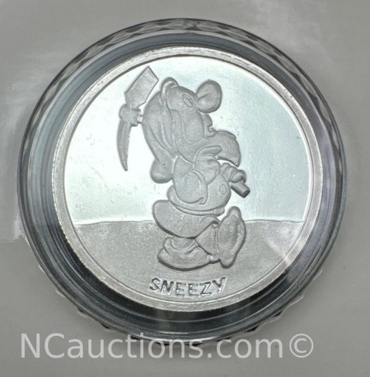 Disney 1/2 Troy Oz .999 Fine Silver Sneezy Bullion Coin Escondido