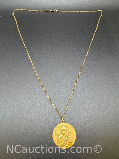 Lady Of Perpetual Help 18k Gold Pendant Necklace 14.5 Grams