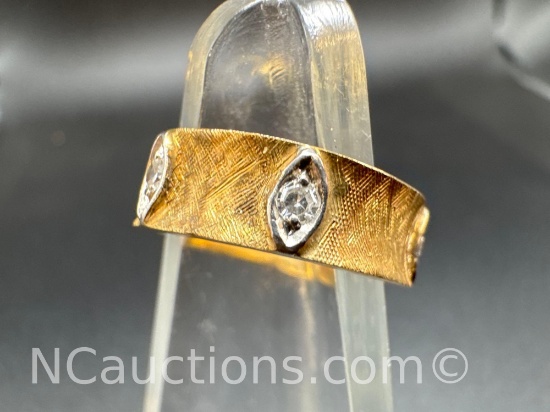 Vintage 14k Gold Diamond Concave Florentine Band Ring 4.4 Grams Size 5