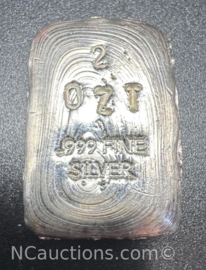 Hand Poured 2 Troy Oz .999 Fine Silver Bullion Bar