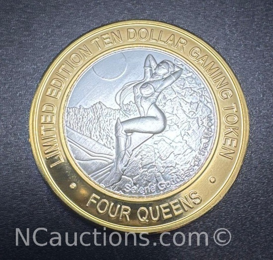 Limited Edition Silver Plated Four Queens $10 Gaming Token 39 Grams