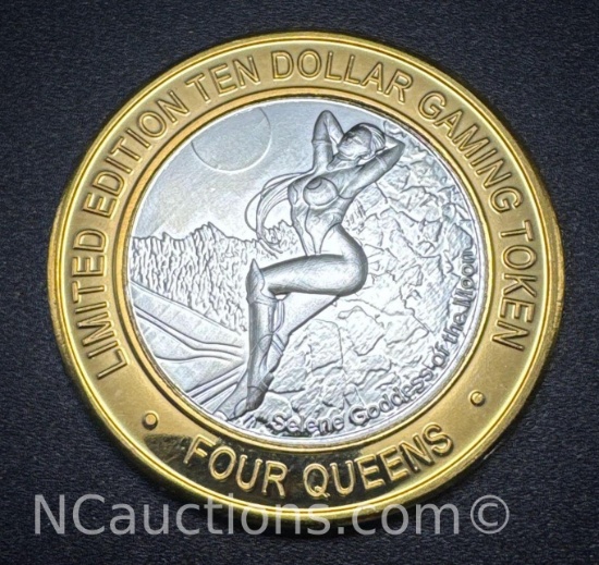Limited Edition $10 Silver Plated Four Queens Gaming Token