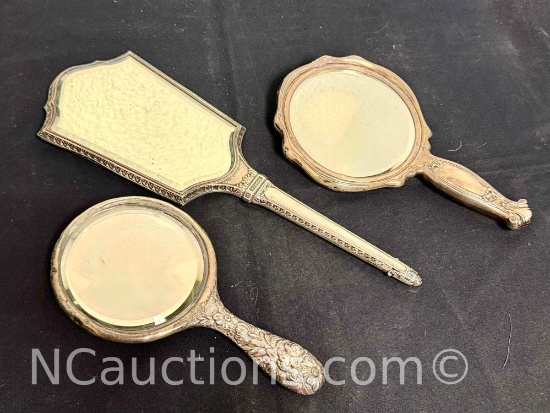 3 Vintage Sterling Silver Mirrors 1161g total