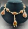 Vintage 14k Gold Fire Agate With Accent Diamond Necklace 60.4 Grams