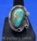 Navajo Sterling Silver Turquoise Engraved Ring 13 Grams Size 7