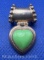 Sterling Silver Green Heart Drop Pendant 7 grams