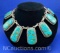 Navajo Sterling Silver Turquoise Link Chain Necklace 136 grams