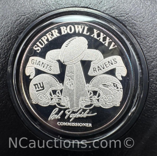 Limited Edition Super Bowl XXXV 1 Troy Oz .999 Fine Silver Commemorative Flip Coin With COA