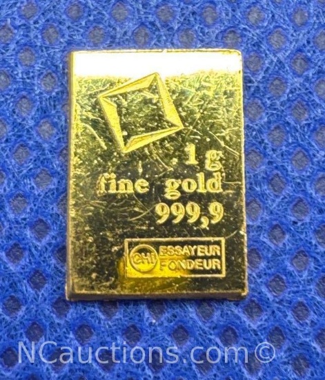 1 Gram 999.9 Fine Gold Bullion Bar