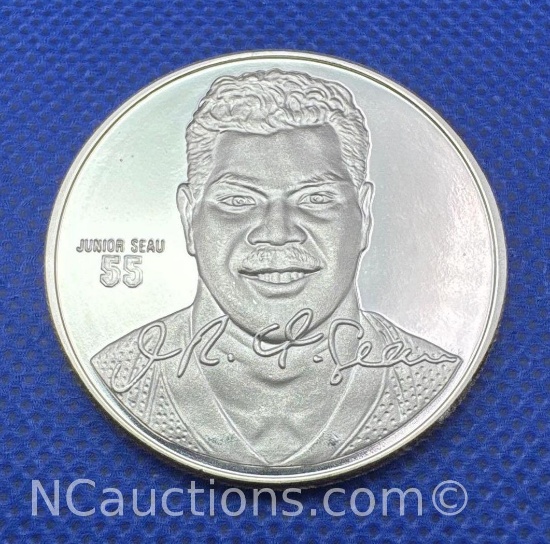 Junior Seau 1 Troy Oz .999 Fine Silver Bullion Coin With COA