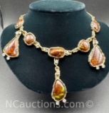 Vintage 14k Gold Fire Agate With Accent Diamond Necklace 60.4 Grams