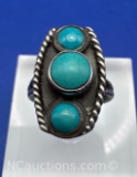 Navajo Sterling Silver Turquoise Braided Ring 3 Grams Size 6