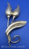 Vintage Sterling Silver Tulip Floral Design Brooch Pin 20 Grams